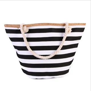

Women's Bags Korean Version of The Trend of Stripes Casual Cotton Rope Handbag Fashion Shoulder Bag Beach Bag