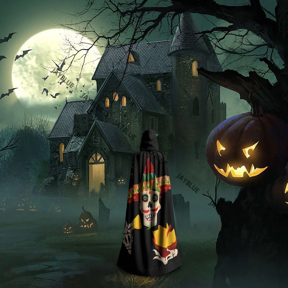 Унисекс для взрослых улыбающийся мексиканский череп с пепером Хаalapeno плащ усами