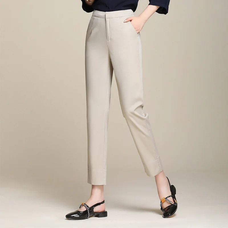 2023 New Summer and Autumn Women's Straight-leg Suit Pants Nine-point Cotton Pants White Casual Capris High-waisted Trousers