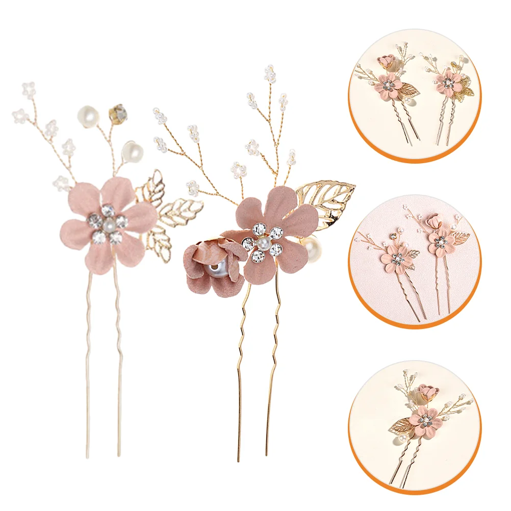 

2 Pcs Bride Hair Accessories Wedding Pin Women Headbands Rhinestone Headpiece Flower Hairpin Alloy Miss Barrettes