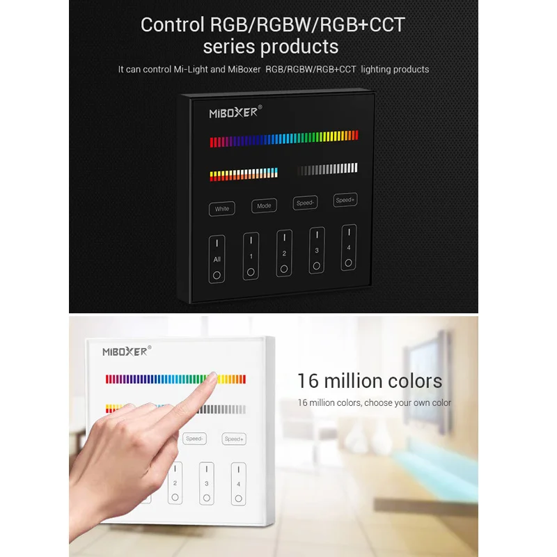 Фото Miboxer 2,4G RGBCCT диммер, переключатель, 8 зон, дистанционное управление, 4 зоны, сенсорная панель, водонепроницаемая светодиодная лента 5 в 1, световой контроллер, шлюз 2,4 ГГц №5