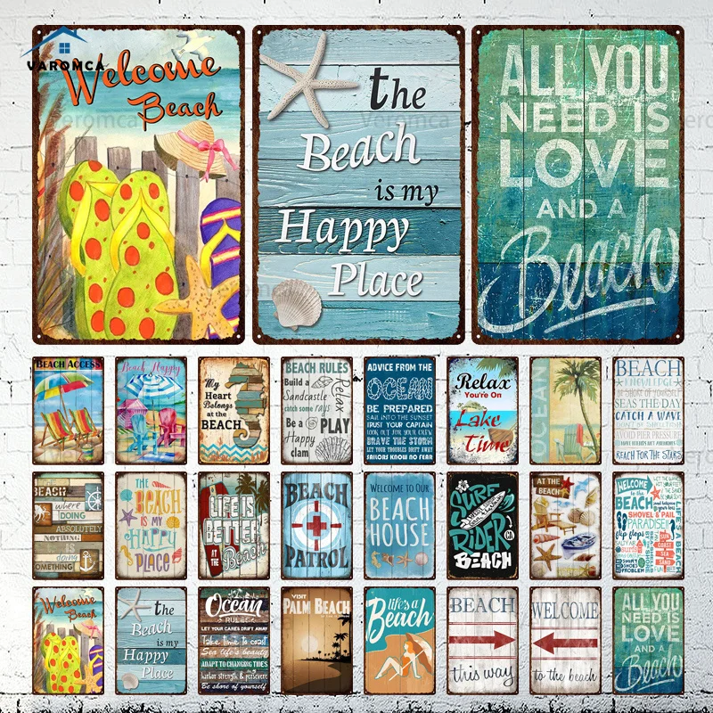 

Beach Tin Sign Plaque Summer Metal Plate Tin Plaque Vintage Metal Plaque Beach Wall Decor Bar Home Seaside Decorative Plaque