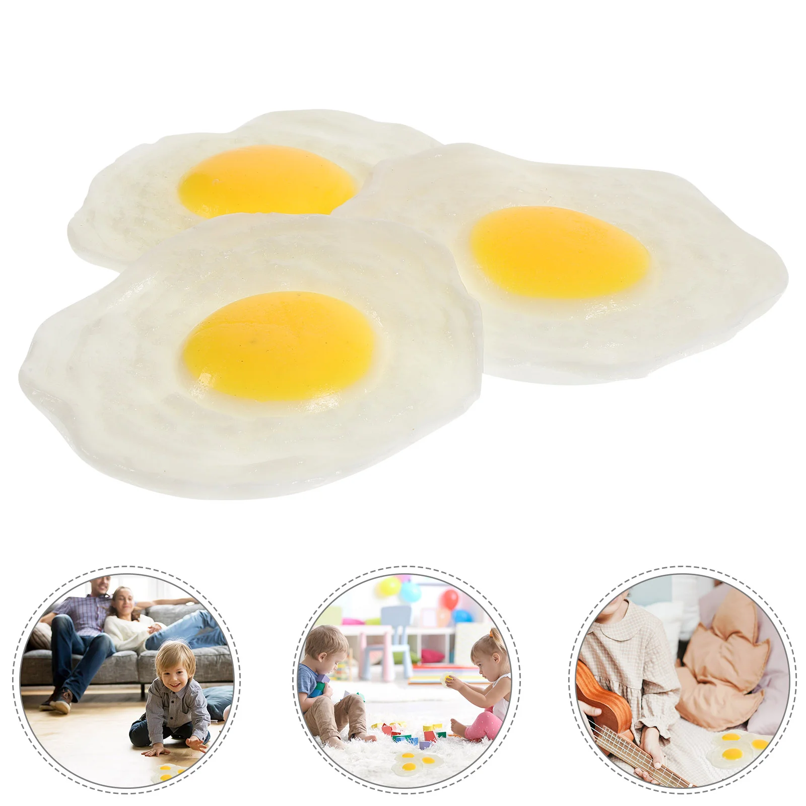 

3pcs Stress Toys Artificial Fried Egg Fried Egg Novelty Squeeze Toys for Kids Children Birthday Gifts Party Favors