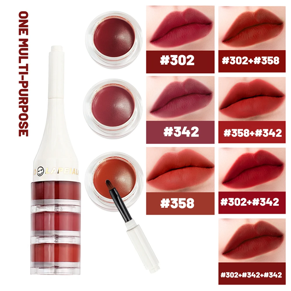 

3 Colors Lip Mud Velvet Matte Lip Gloss Lip Cheek Dual Use Women Lip Makeup Waterproof Lasting Moisturizing Nude Smooth Lipstick