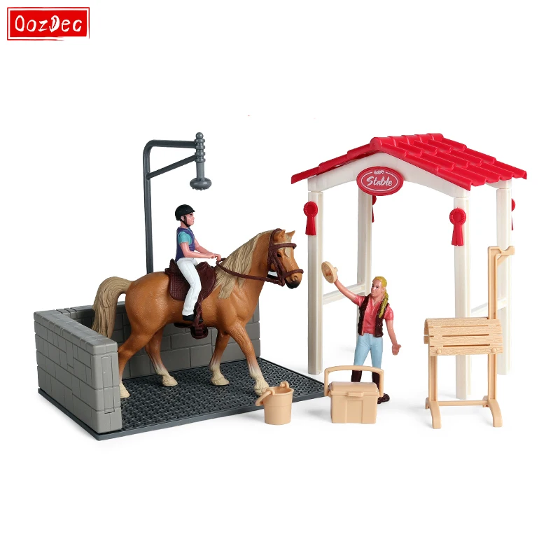 

OozDec 11 Pieces Horse Stable Playset Toys with Horse Wash Area and Fence Playset Rider Horses Toy Figures for Boys and Girls