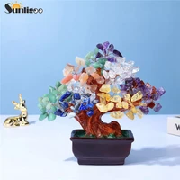 sunligoo crystal money tree ornaments mini tumbled gemstones bonsai tree figurines resin vase chakra feng shui office home decor
