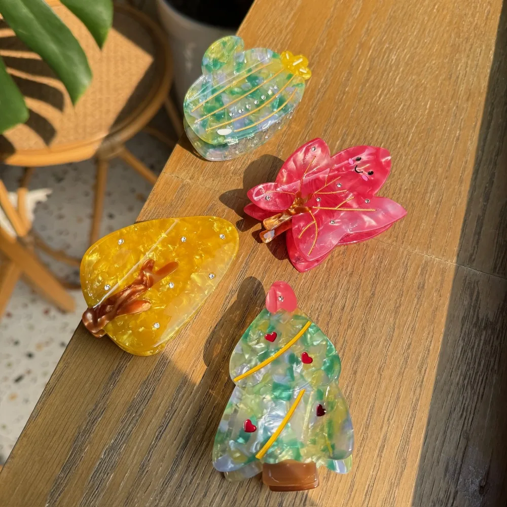 Вечерние акриловые рождественские аксессуары для волос кактус кленовые листья