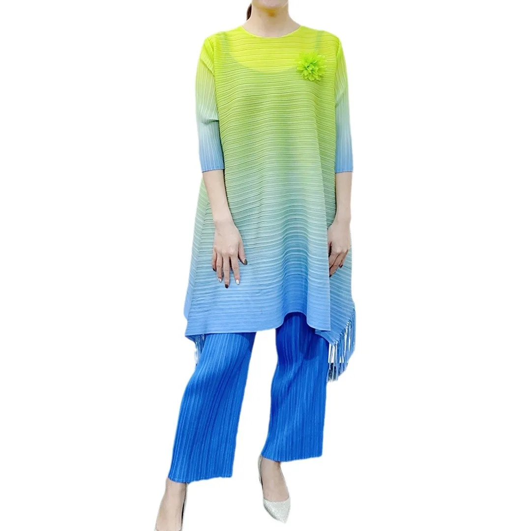 Плиссированные брюки D202 зимний костюм с градиентным принтом Свободный Топ