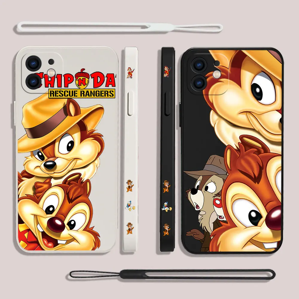 

Disney Chip 'n' Dale Phone Case For iPhone 14 13 12 11 Pro Max Mini X XR XS MAX 8 7 Plus 6 6S Plus Silicone Cases With Lanyard