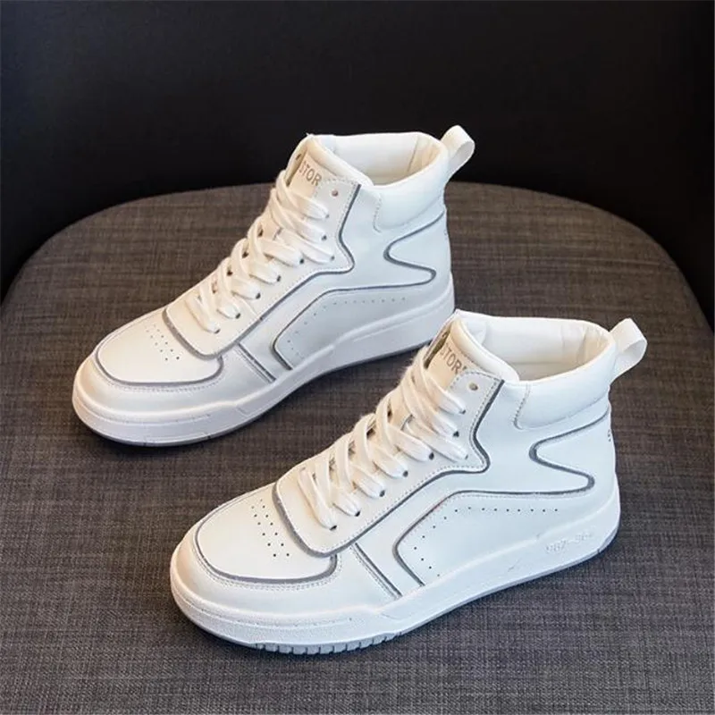 Кроссовки женские из натуральной кожи высокие Вулканизированная резиновая