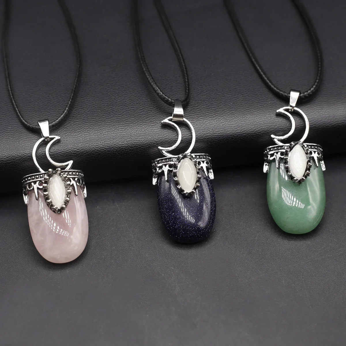 Натуральный камень зеленый агат агата авантюрин металлический сплав Форма Луны