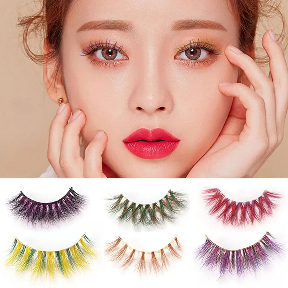 

1pair 3D Faux Mink Fake Eyelashes Colorful Thick Fluffy Soft False Natural Long False Eyelashes DIY Make Up Accessories New