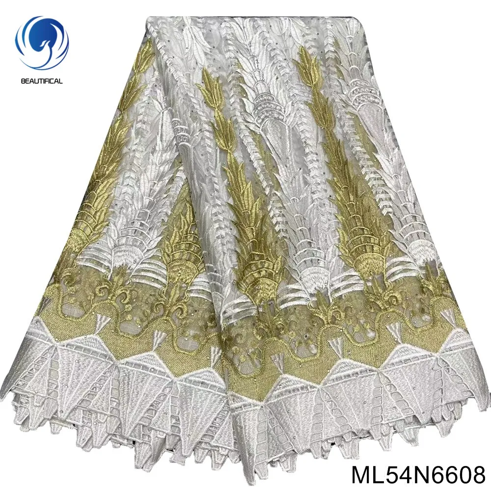 2022 French tulle lace with stones High quality african lace fabric gold lace fabric 5 yards for wedding dress ML54N66