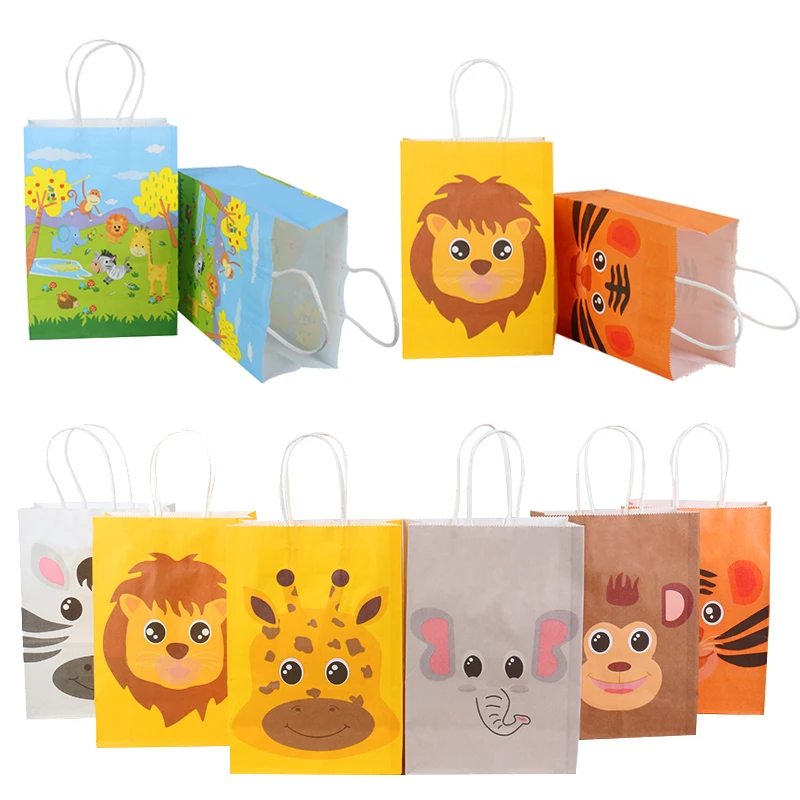 

12pcs Safari Animals Paper gift bag box Jungle party kids birthday party Favor Candy bags box Cookies Packaging Bags Baby Shower