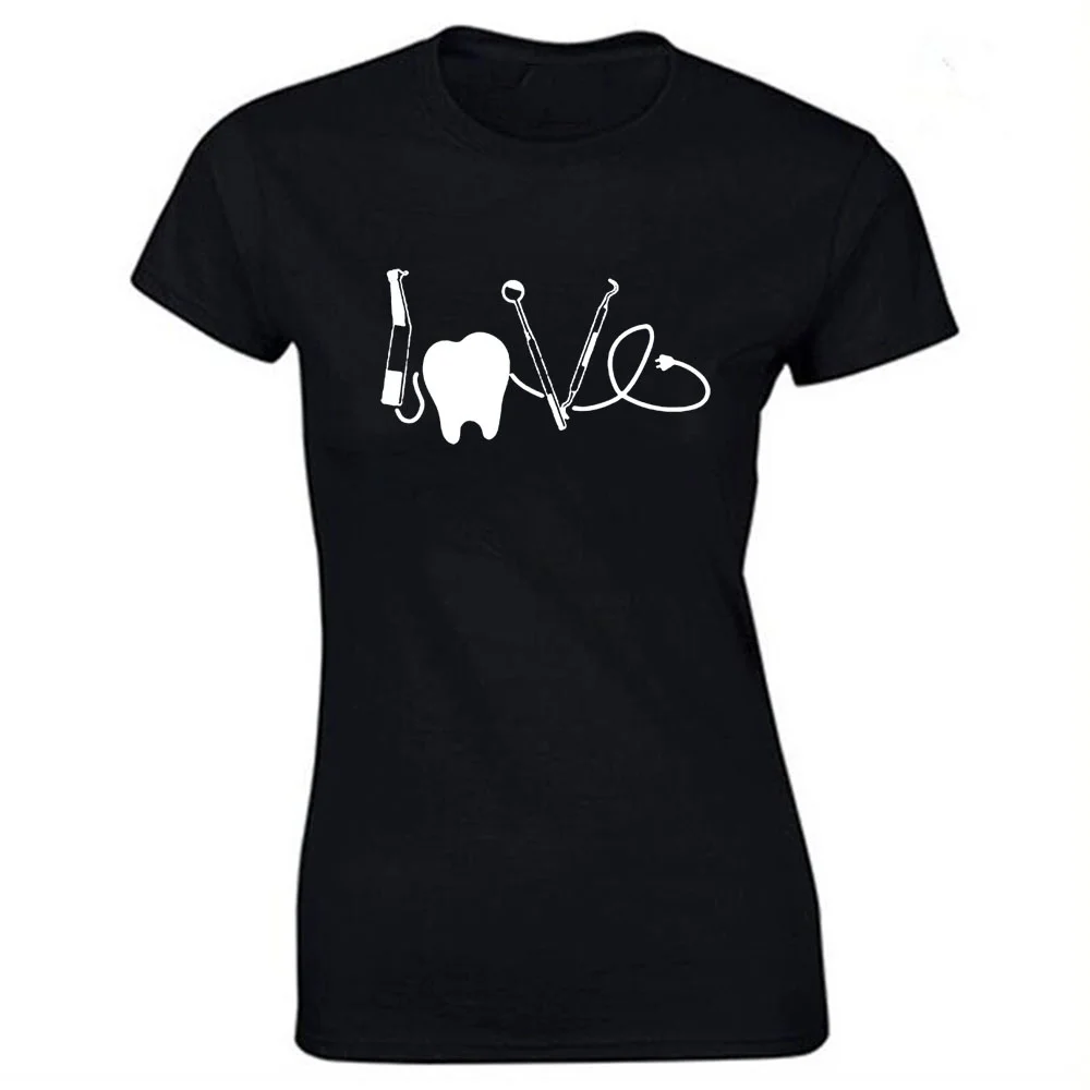 

Love Dentist Dental Print Cotton Casual Tshirt Women Funny T Shirt for Lady Streetwear Regular Top Tee