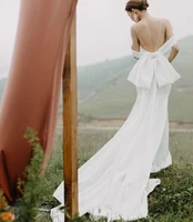 elegant mermaid wedding dresses 2022 v neck off the shoulder satin bow bridal gown beach vestidos de noiva robe mariage