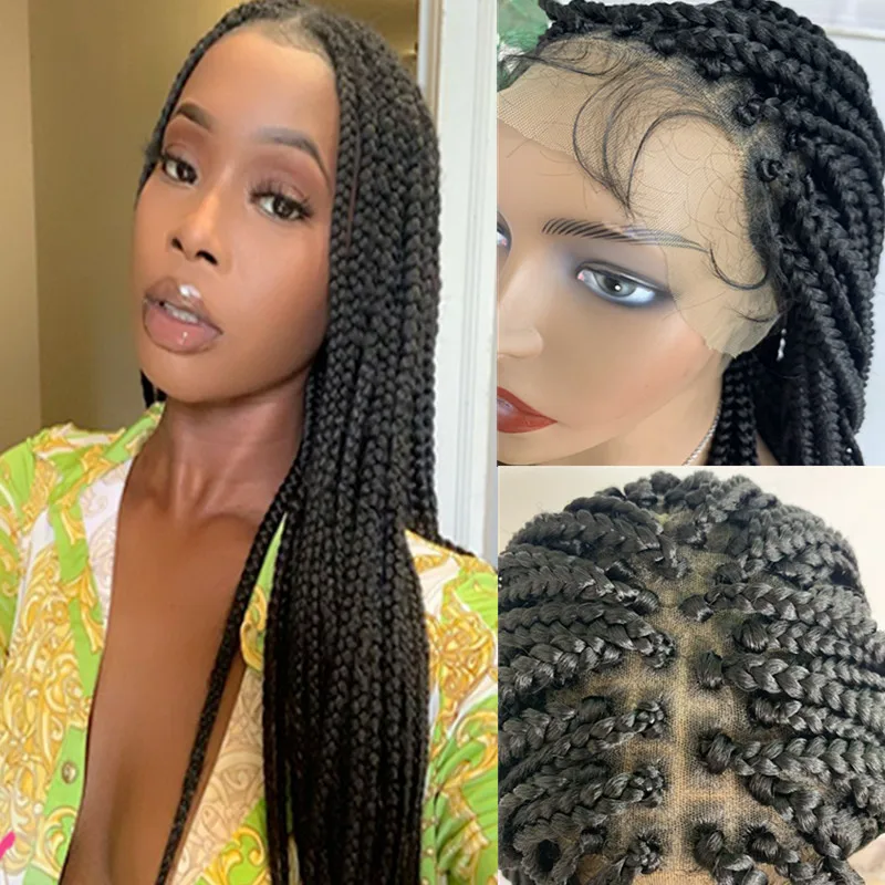 

Black Box Full Lace Wig Braided Synthetic Lace Front Wigs 30-34 Inch Women African American Cosplay Wig Perruque
