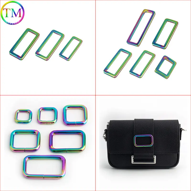 10-50Pcs Rainbow Rectangle Metal Buckles Square Rings For Bags Webbing Adjuster Buckles Dog Collar Clasps Hardware Accessories