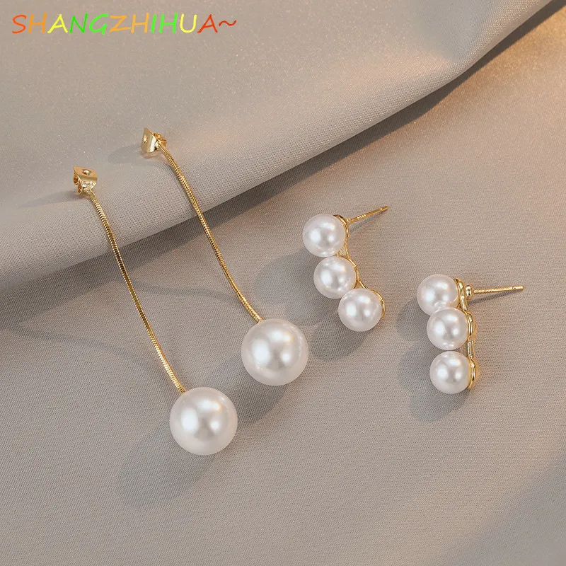 

2022 New Multi Wearing Elegant Pearl Pendant Drop Long Earrings For Women's Fashion Jewelry Party Simple and Sweet Accessories