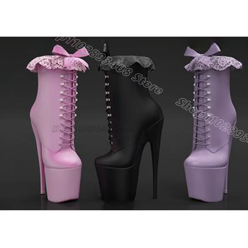 Розовые ботинки на платформе с кружевной отделкой и бантом шнуровке в британском