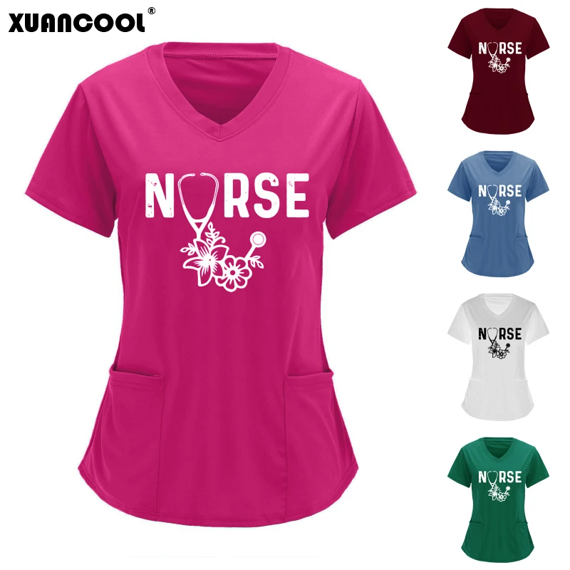 

XUANCOOL женская футболка с рисунком сердцебиения медсестры, летние топы с коротким рукавом, медицинская Рабочая форма, блузка