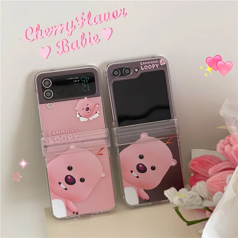 

Cute Bear Transparent Phone Case for Samsung Galaxy Z Flip 5 4 3 Protective Back Cover for ZFlip3 ZFlip4 ZFlip5 Case Shell