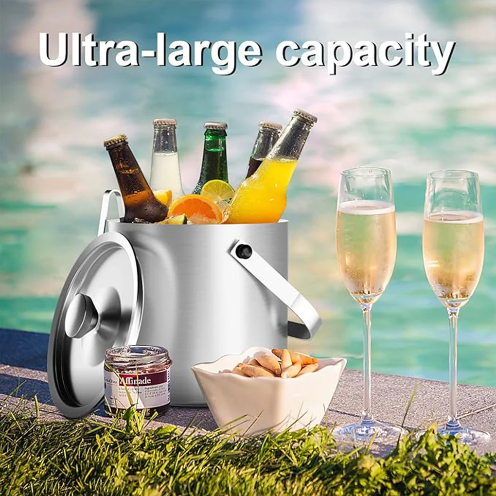 

Portable Double-Walled 2/3L Ice Bucket 304Stainless Steel Outdoor Ice Container Wine/Drinking/Beer Cooler Ice Tong For Bar Party