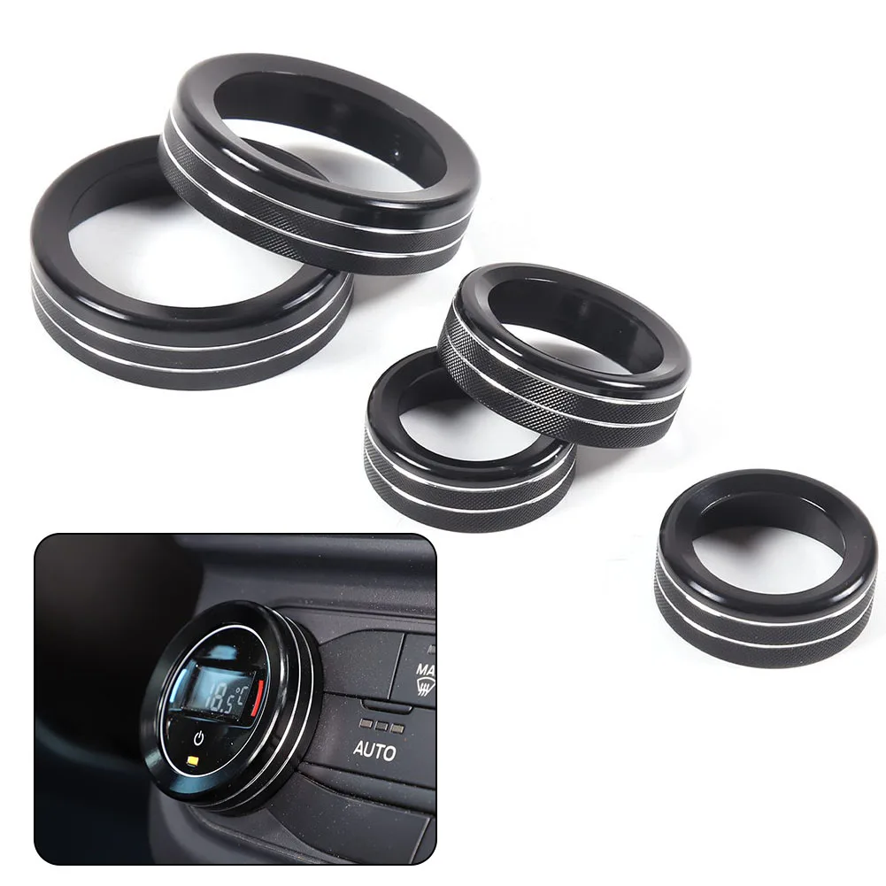 

5Pcs/Set Center Console Air Conditioner Audio Volume Switch Knob Trim Ring Cover Balck For Ford Maverick 2022-2023