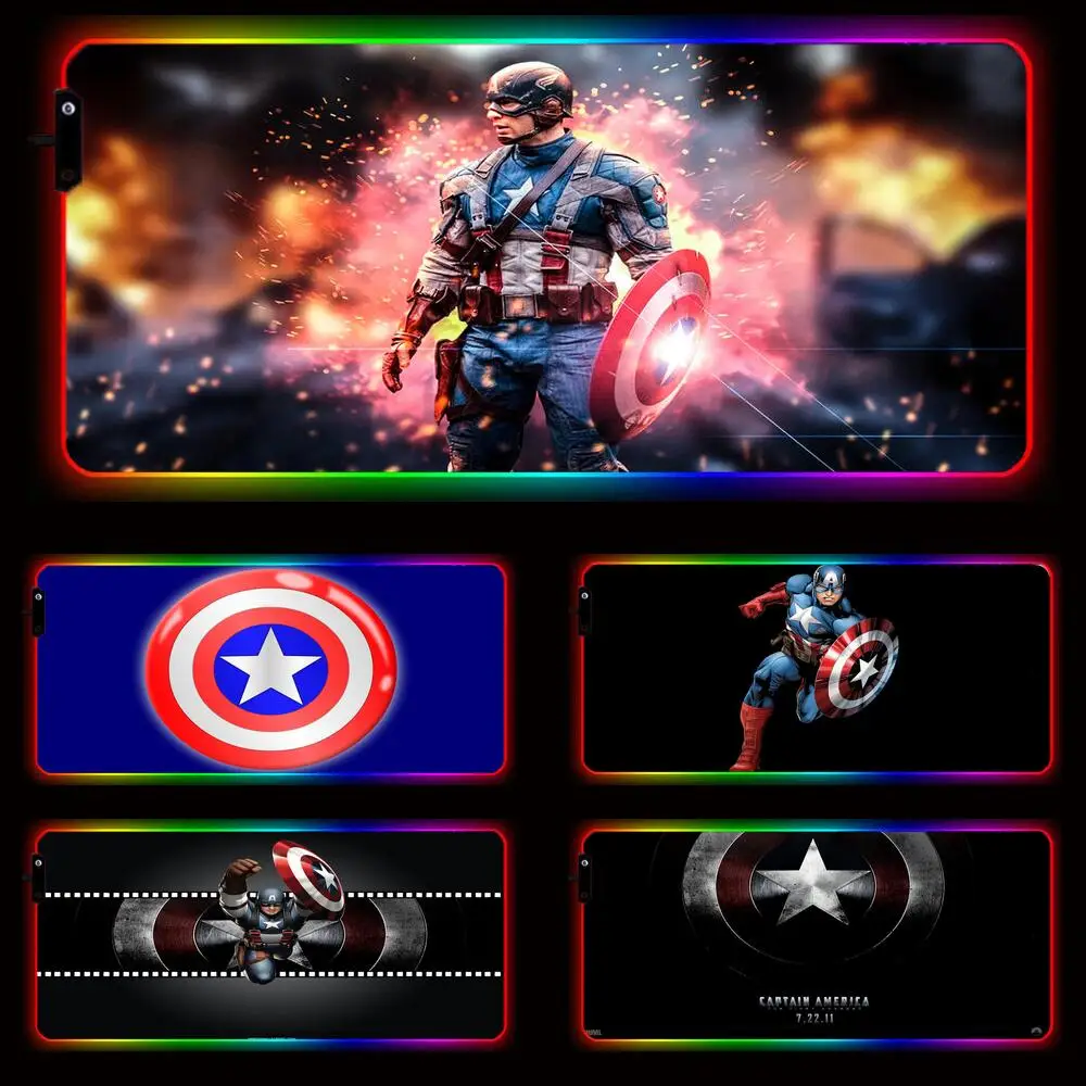

Коврик для мыши со светодиодный светкой Captain America, декоративный Настольный коврик для клавиатуры и мыши в стиле аниме, RGB, клавиатуры и геймер...