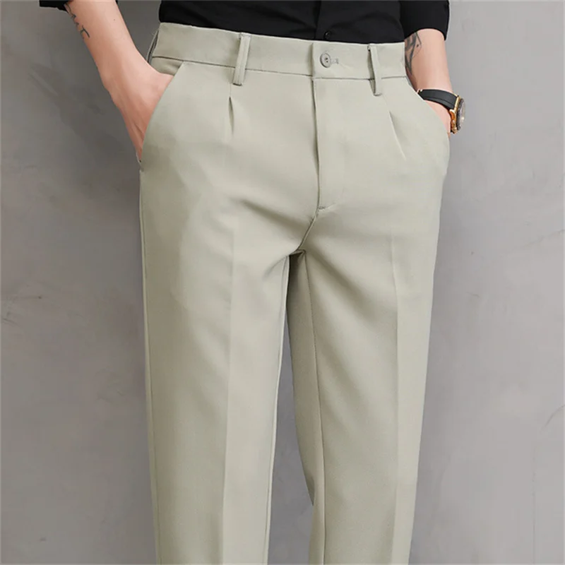 2022 Summer Thin Suit Pants Korea Style Clothing Regular fit Business Brown White Dress trousers for Men