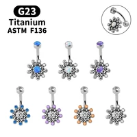 g23 titanium fashion women belly button ring inlaid cz opal multicolor zircon surgical navel piercing barbell body jewelry