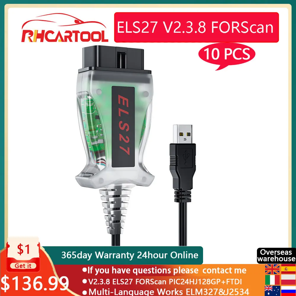 10 шт. OBD2 ELS27 сканер FORScan для Ford/Ma-zda/Lin-coln/Me-rcury поддержка & J2534 Диагностический