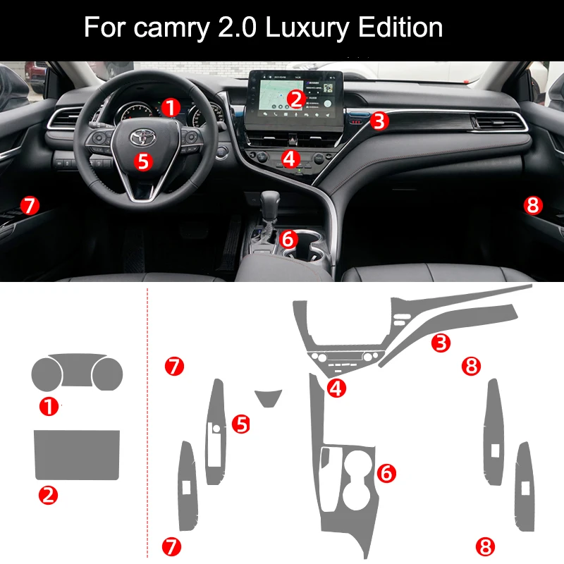

For Toyota Camry 2021-2023 TPU Transparent Protect Film Car Interior Sticker Gear Navigator Screen AC Door Panel Car Accessories