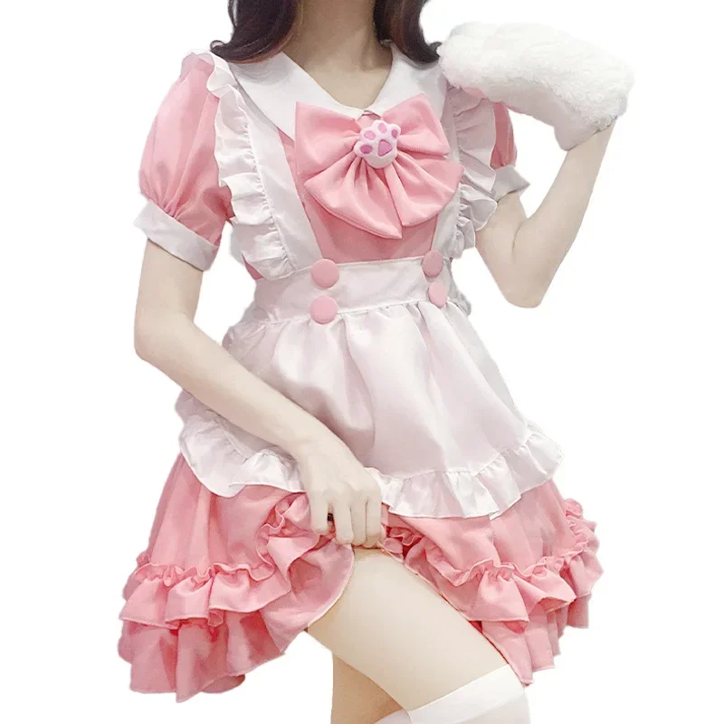 Фото Cosdea студенческие костюмы Лолиты для косплея Kawaii кошачья лапа розовый бант фартук наряды горничной кружевное праздничное платье принцессы с оборками японский Clo №3