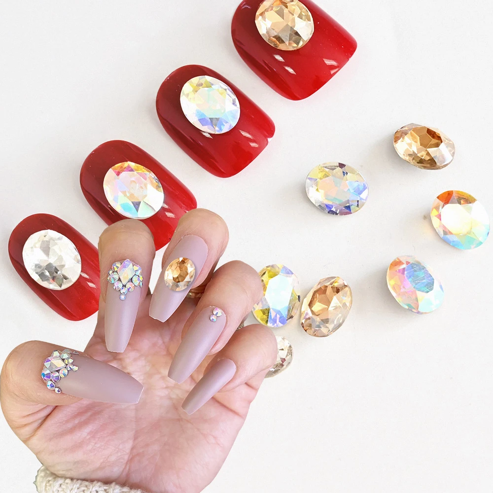 

Decoration Rhinestone K9 Popular Crystal Rhinestone For Nail Designs 20pcs/pack Oval Shape AB Color Nail Art Rhinestones