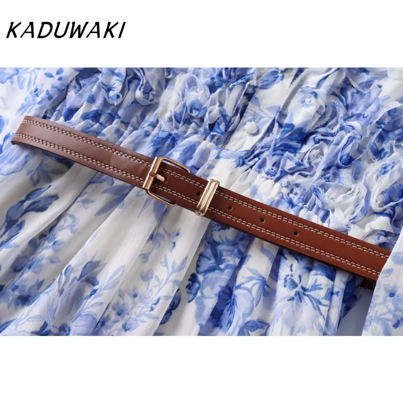 KADUWAKI классическое платье с v-образным вырезом и длинными рукавами принтом