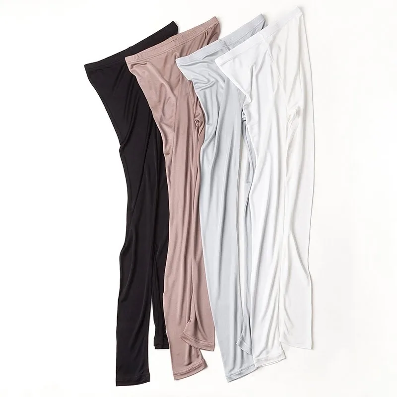Women Real Silk Long Leggings Solid Slim Full Length Basic Plus Size Anti Emptied Bottoming Pants For Women Sports Tights