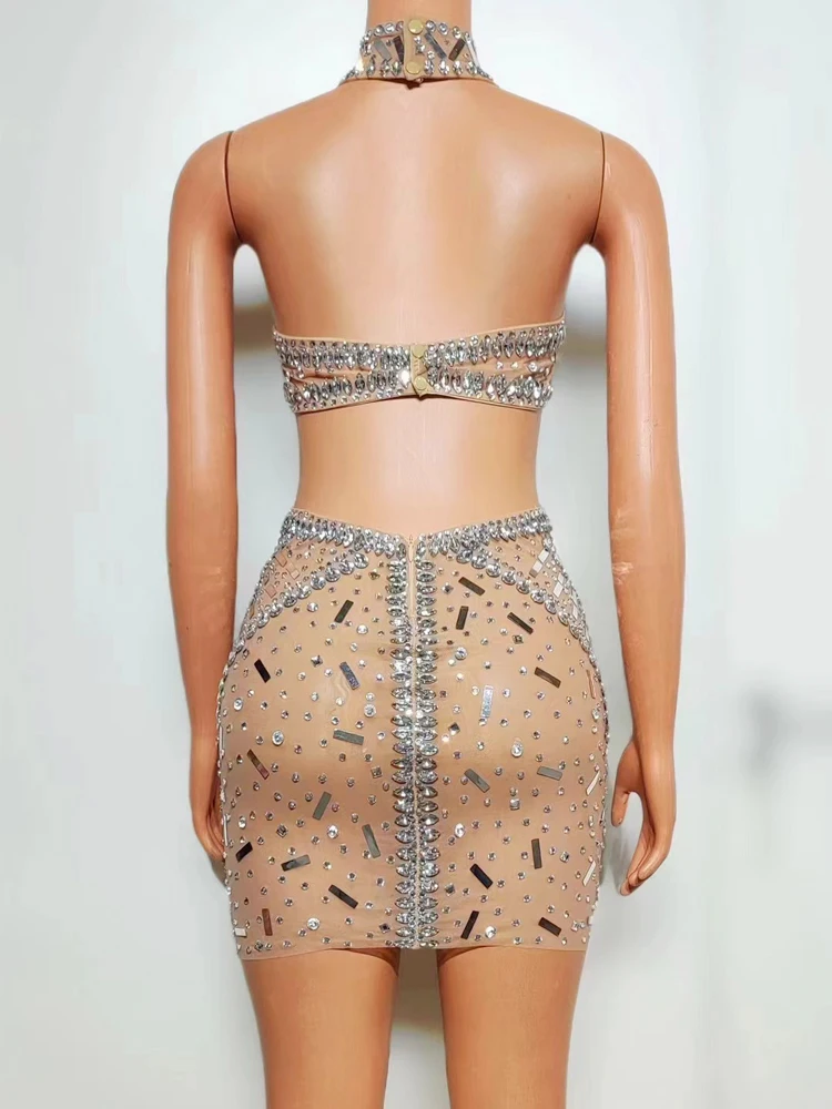 Блестящее женское прозрачное Сетчатое платье с открытой спиной