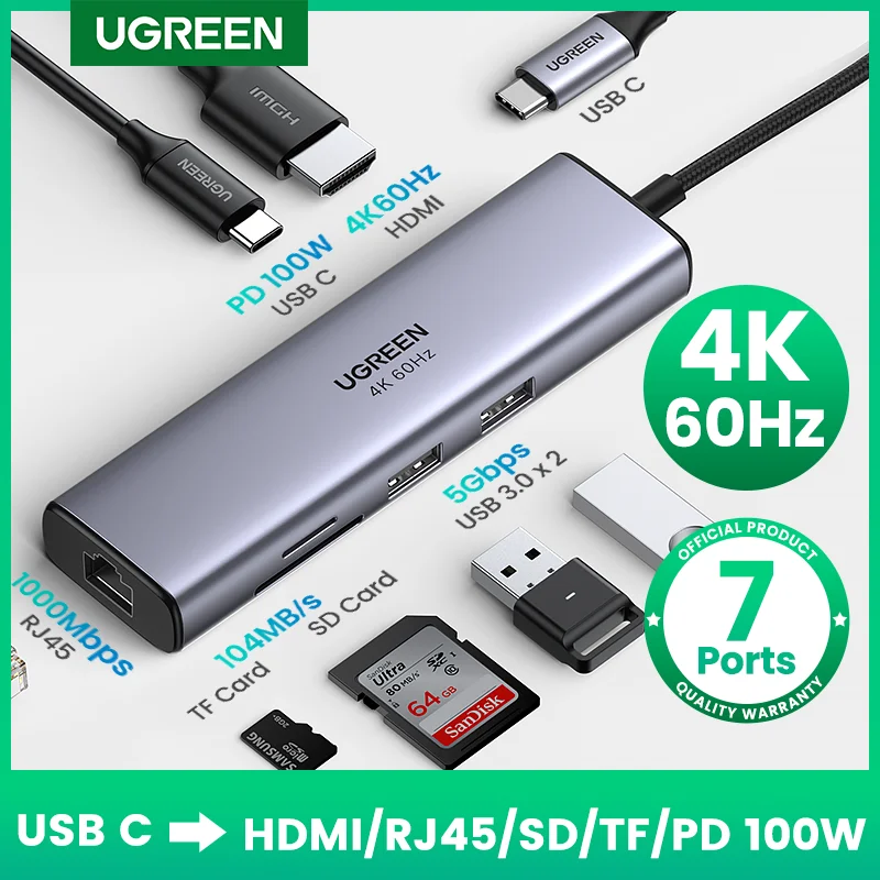  UGREEN USB C HUB 4K 60Hz Type C к HDMI 2,0 RJ45 USB 3,0 PD 100 вт адаптер для Macbook Air Pro iPad Pro M1 PC Аксессуары USB HUB