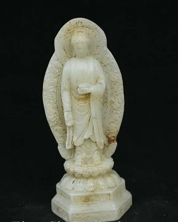 

7.6" Old China Han White Jade Carving Dynasty Shakyamuni Amitabha Buddha Statue
