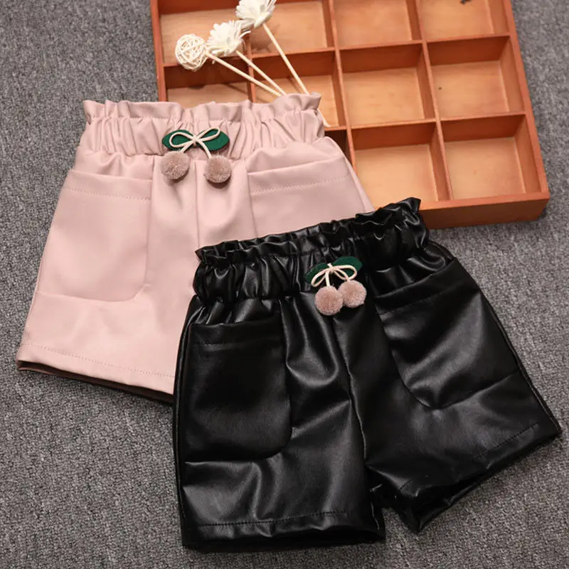

New 2021 Spring Autumn Baby Girls Faux Leather Shorts Kids Casual Solid PU Leather Short Pant Teenager Girl Fashion Bottom D557