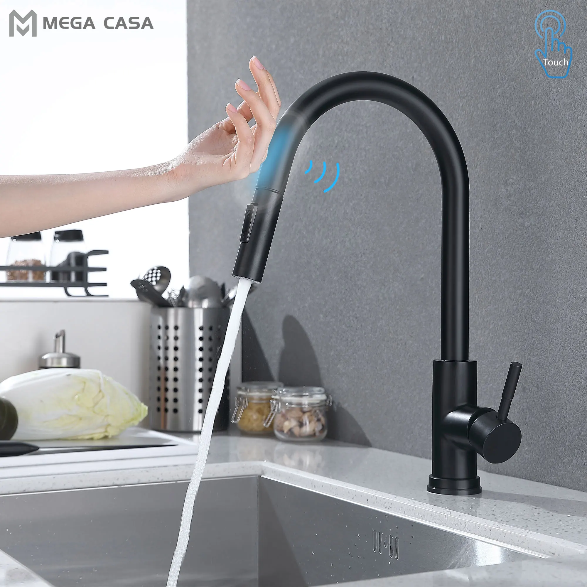 

Выдвижной Смеситель для кухни, кухонный кран с сенсорным управлением, поворот на 360 градусов, с сенсорным управлением