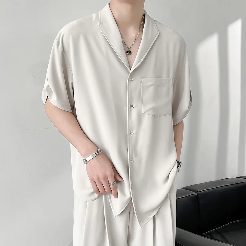 Summer 3 Colors Short Sleeve Shirts Men Fashion Society Mens Dress Shirts Korean Loose Ice Silk Shirts Mens Formal Shirts M-2XL