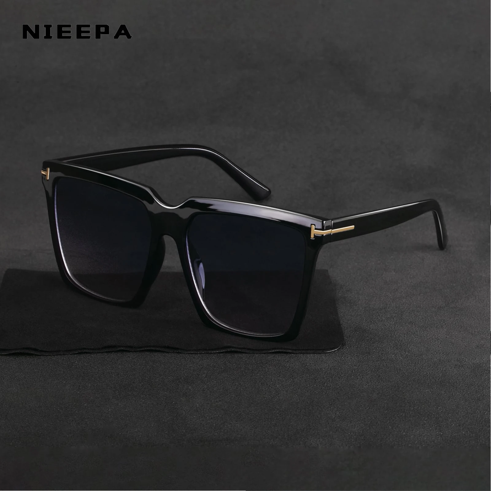 

Очки солнцезащитные NIEEPA женские в винтажном стиле, модные квадратные простые Т-образные декоративные солнечные очки в большой оправе с рис...