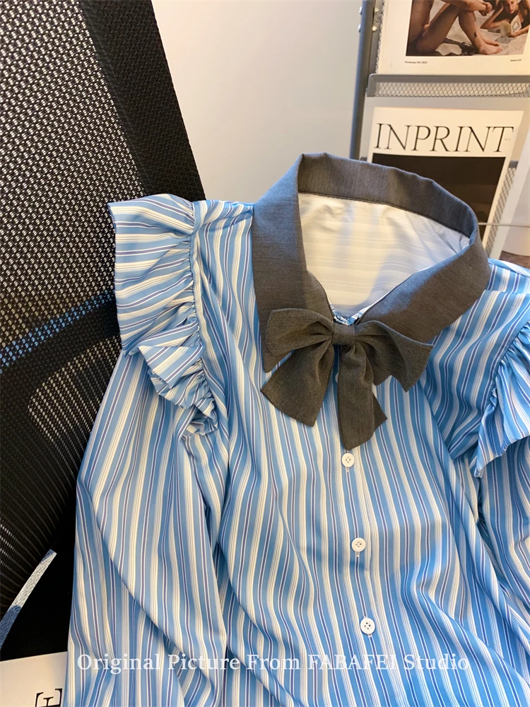 Осенние женские корейские модные милые полосатые рубашки блузки с длинными