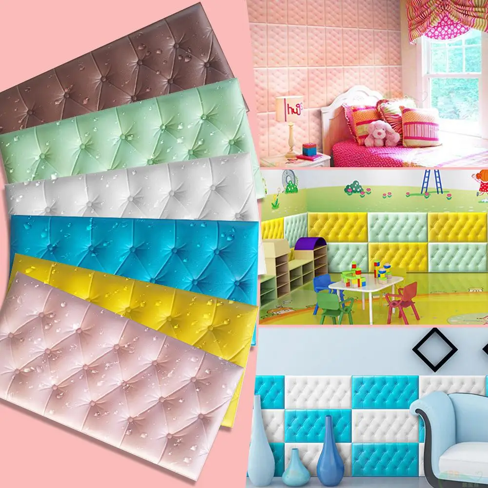 

3d Wall Stickers Waterproof Self Adhesive Wallpaper Wall Mat Soft Foam Cushion For Kids Bedroom Living Room Decor