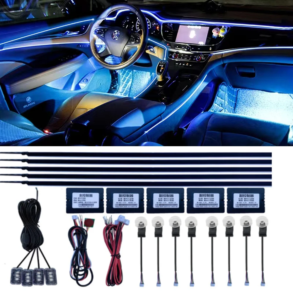 

Universal 18 in 1 RGB LED Car Atmosphere Light 64 Color Interior Acrylic Guide Fiber Optic Lights By App Control Decorative Lamp