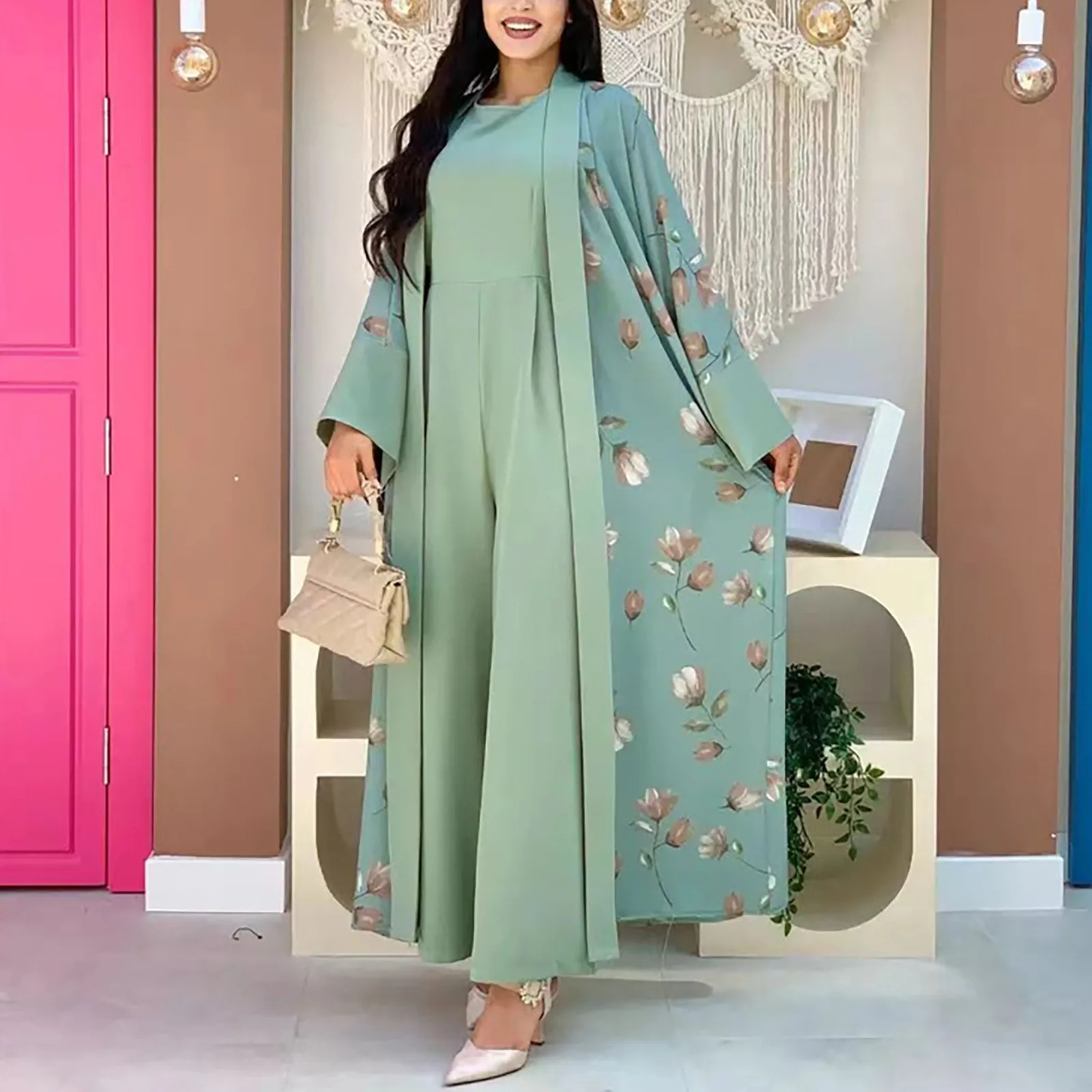 2024 Новый женский комплект с цветочным принтом элегантный костюм из двух