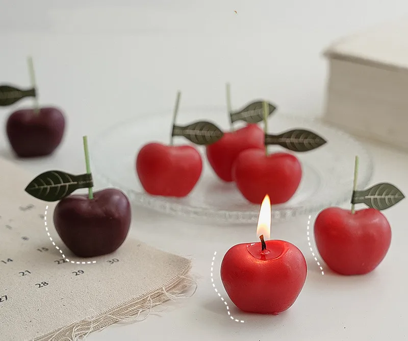 4Pcs/Set Cherry Candle Creative Decoration Soy Wax Aromatherapy Candle INS Photo Props Home Decoration Scented Candles