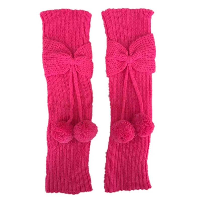

Solid Color Autumn Winter Knee High Children Bowknot Leg Warmers with Ball Socks